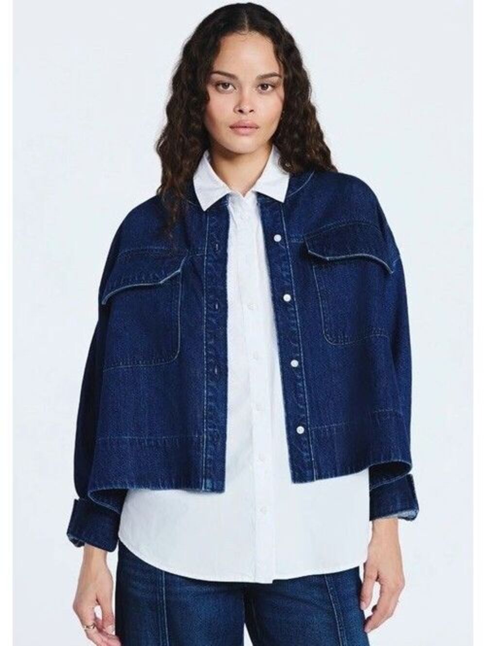 Scoop Women Cropped Oversized Button-Down Shirt/Jacket L
